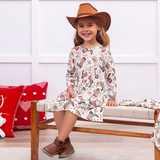 Western Christmas Girls Dress โ Soft Bamboo Holiday Style