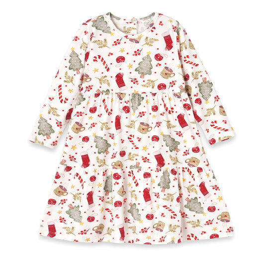 Girlsโ Christmas Dress โ Bamboo Holiday Tiered Twirl Dress - Noel