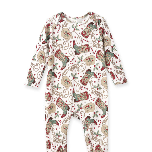 Western Christmas Baby Bamboo Romper โ Cowboy Holiday Style