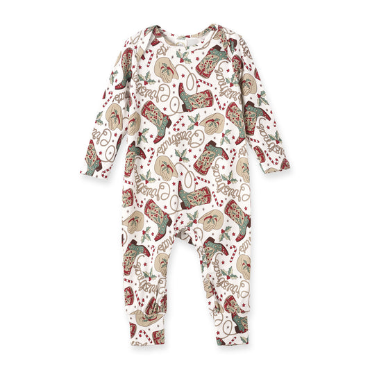 Western Christmas Baby Bamboo Romper โ Cowboy Holiday Style