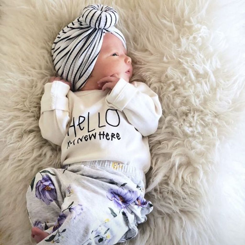 Hello I'm New Here Organic Cotton Baby Bodysuit Long Sleeve